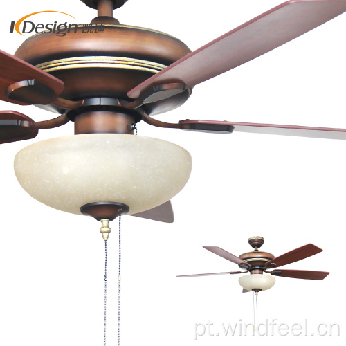 Venda quente de ventilador de teto com motor de cobre antigo, luz led AC 5 ventiladores de teto decorativos com lâmina de madeira